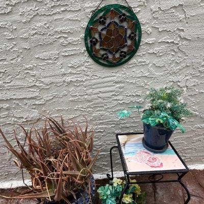 Outdoor Ceramic Pots (3), Table W/ Removable Tile Top, Stain Glass Decor
