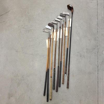55 vintage golf clubs wood driver and wood shaft irons