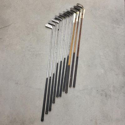 49 George Nicoll Metal and Wood Golf Clubs Mashie Irons, More