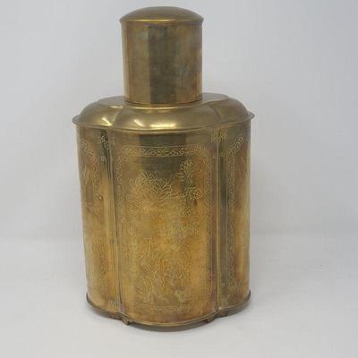 10 Etched Brass Chinese Tea Canister