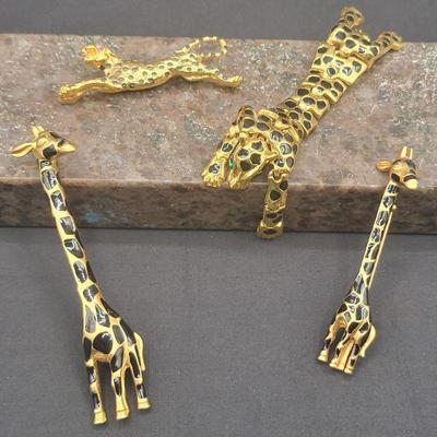 12 Golden Safari Leopard Giraffe Brooches, Carolee