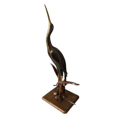 52 copper brass crane artisan statue 1960s