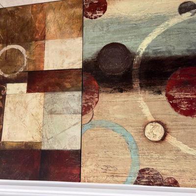 59 two large 1990s geometric canvas wall art