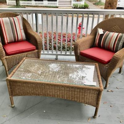 wicker chairs pair $239
2 pair available
wicker coffee table with glass $99
40 X 20 X 16"