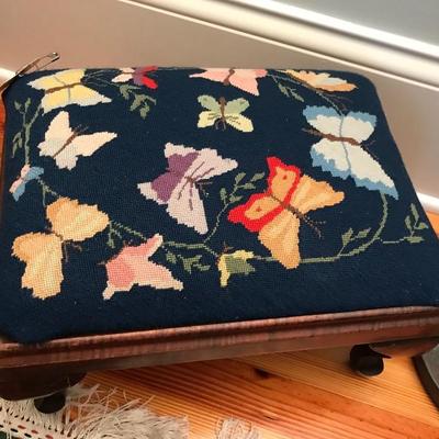 needlepoint covered footstool $50