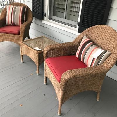 wicker chairs pair $239
2 pair available
wicker table with glass $69