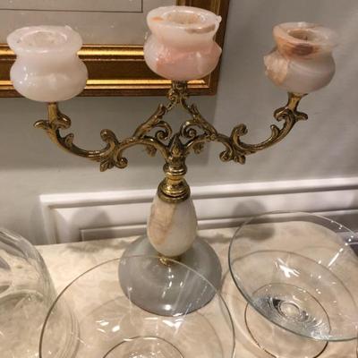 alabaster and brass candlesticks  pair $400