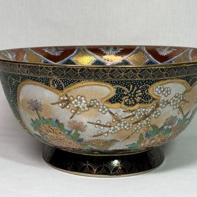 Japanese Satsuma decorative porcelain bowl, seal mark on bottom, 10 1/2”