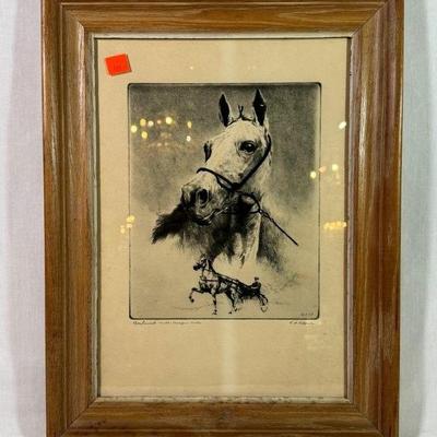 Framed race horse litho “Greyhound” World Champion Trotter by RH Palenske, 13” x 17”