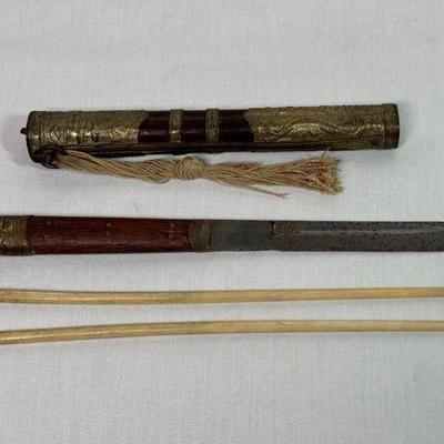 Chinese Trousse traveling knife and chopstick set, 9 1/4”