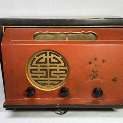 Rare 1940’s Federal Radio Model 1540T Oriental Chest AM radio, flip down front, not tested, 16” x 9” x 12”