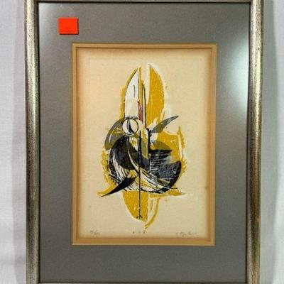 Framed limited edition Akira Matsumoto Japanese Sosaku Hanga 33/200, 10” x 13”