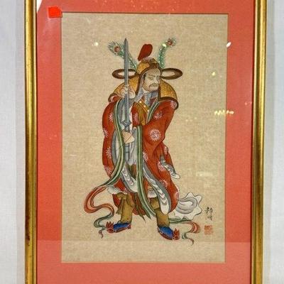 Sale Photo Thumbnail #101: Framed Chinese Warrior watercolor and ink on rice paper, signed, red seal mark, 15” x 20”