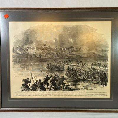 Framed RARE antique Civil War bookplate ’The Forlorn Hope.’ Volunteers storming party, consisting of portions of the Seventh Michigan and...