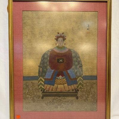 Vintage Chinese silk painting depicting Kangxi Empress in court robe, Qing Dynasty, Kangxi Period, 23 1/2” x 29 1/2”