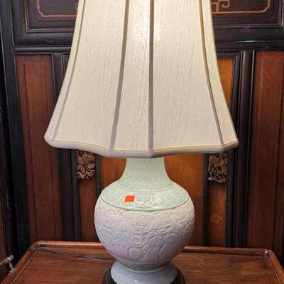 Wildwood celadon lamp with shade, 30”
