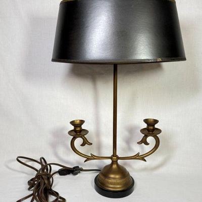 Vintage Chapman brass double arm lamp, paper shade, 18”