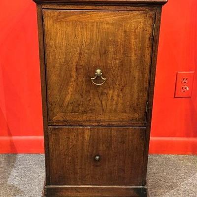 RARE English 18th George III c 1770-1800 mahogany cabinet pedestal, one door over pull out base, 14 1/4” x 14 1/4” x 28 3/4”