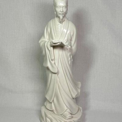Vintage Chinese blanc de chine scholar figurine, 12"