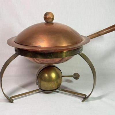 RARE Vintage Atomic Era 1950’s “Flying Saucer” copper chaffing dish, complete and original, 11” diameter