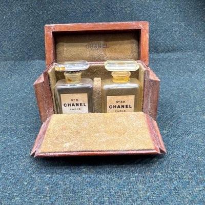 Chanel No. 5 perfume bottles and case