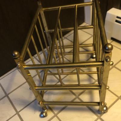 Mid Century Modern Brass Magazine Rack, possibly Canterbury