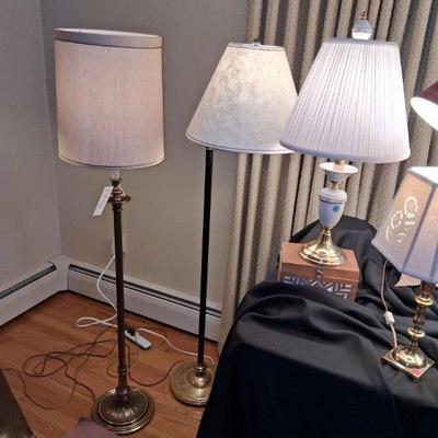 Very cool assortment of lamps, brass, Stiffel, student lights, pottery etc