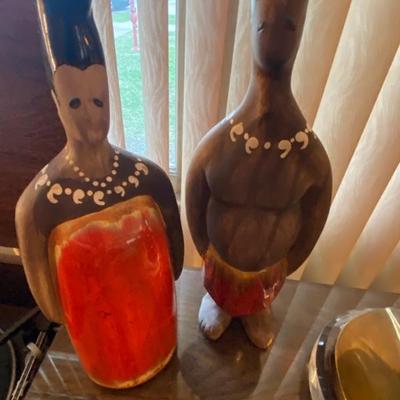 Mid Century Bellaire Art Pottery, Large Hawaiian Man Woman Drip Glaze Figures