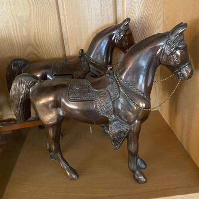 Vintage Cast Metal Copper Bronze Finish Statue Horses
