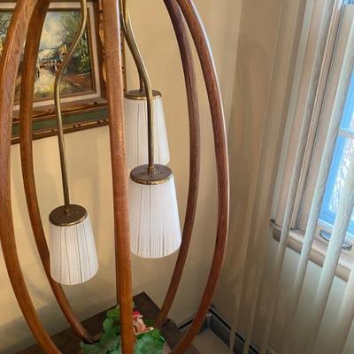 Mid Century Modern John Keal for Modeline. Walnut Table Lamp with 3 Glass Shades