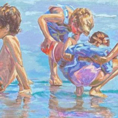 LUCELLE RAAD (b. 1942) Giclee | Beach Party. Embellished Giclee. 18 x 39.5 in. sight. Signed, titled, and numbered “96/350” on bottom. -...