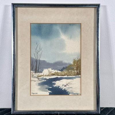 TAYLOR WATERCOLOR | Winter stream. Watercolor on paper. 7 x 4.5 in. sight. Signed lower right. - h. 10.25 x w. 8.25 in (Frame)
