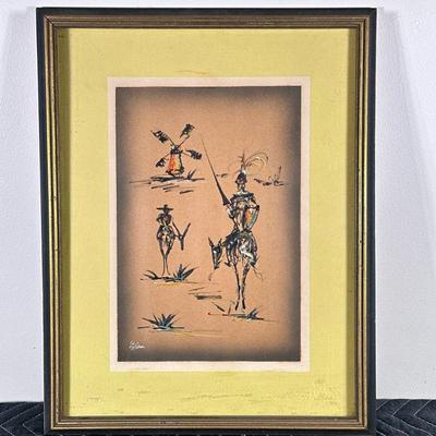 DON QUIXOTE STYLE ART | Don Quixote y Sancho Paint on pape. 12 x 8 in. Sight. Signed lower left. - h. 18.5 x w. 14.5 in (Frame)