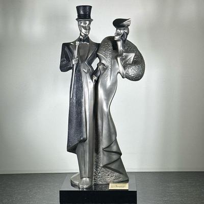 AUSTIN SCULPTURE ART DECO COUPLE | Art deco couple metal sculpture by Austin Sculpture. - h. 30.5 x w. 12 x d. 8.5 in

