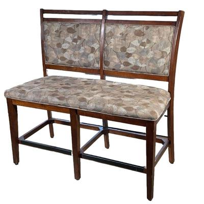 WOODEN 2-CUSHION BENCH | Tall wooden 2 cushion bench; seat height 24in. - h. 44 x w. 46 x d. 19 in

