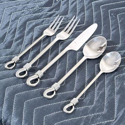 SILVERWARE SERVICE FOR 12 | Silverware service for 12 including: 12 knives, 12 dinner forks, 12 salad forks, 12 soup spoons & 12...