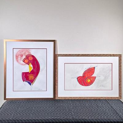 (2pc) ANDREW DEVRIES ARTWORK | Pair of dancing woman artworks; 16.5 x 13 in. sight; signed lower right. - h. 24 x w. 20.5 in (Frame)