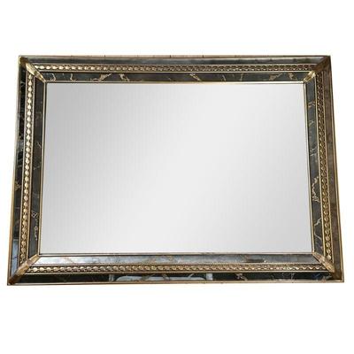 WALL MIRROR | Beveled glass mirror with gilt & patina border. - h. 30.5 x w. 42.5 in