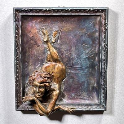 ANDREW DEVRIES BRONZE ART | Woman Bathing Bronze artwork. Signed, dated, & numbered 3/12 lower right. - h. 9 x w. 8 x d. 2.5 in

