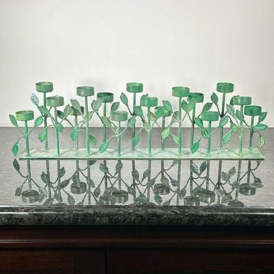TEA LIGHT CANDLEHOLDER | Plant form tea light candleholder with 15 stalks. - h. 7 x w. 24 x d. 3 in