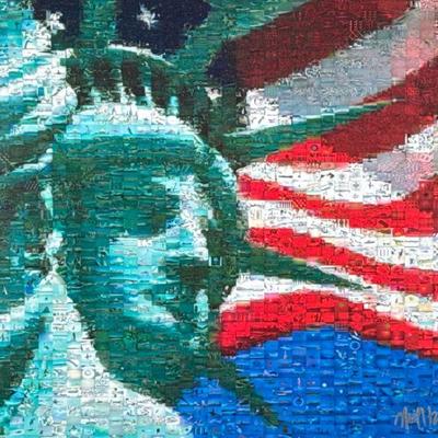NEIL J. FARKAS (American b. 1952) GICLEE | Statue and Flag. Giclee on canvas. 20 x 26 in. Canvas Signed lower right, numbered “41/250”...