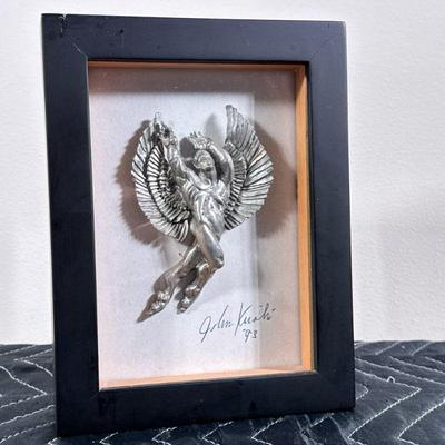 FALLEN ANGEL FIGURE | Framed Fallen Angel figure in shadow box, signed & dated ‘93. - h. 8.25 x w. 6.25 in


