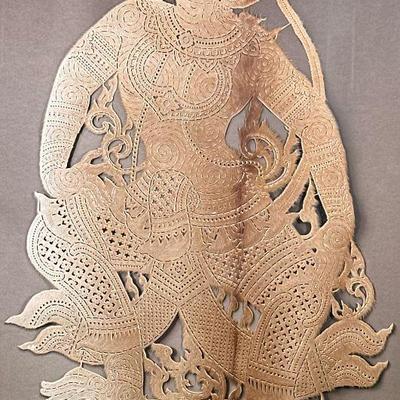 FRAMED ANIMAL HIDE ARTWORK | Oriental figure cut from animal hide and mounted in frame. - h. 58 x w. 41 in (Frame)

