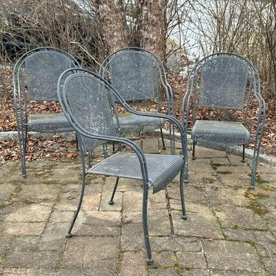 (4pc) METAL OUTDOOR CHAIRS | Round back metal outdoor armchairs. - h. 36 x w. 23 x d. 22 in