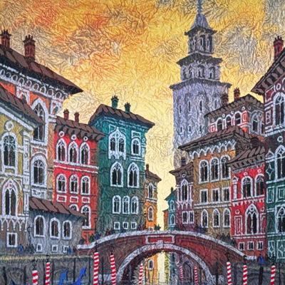 ANATOLE KRASNYANSKI (Ukrainian 1930-2023) SERIOLITHOGRAPH | Venice Yellow Sunset. Seriolithograph. 29 x 26 in. Sight. Print signed lower...