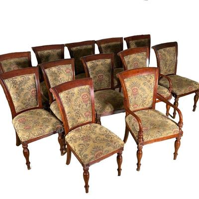 (12pc) BOMBAY DINING CHAIRS | Including: 2 armchairs & 10 side chairs with curved back, spindle carved legs, and floral upholstery. -...