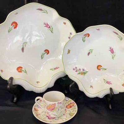 Tiffany co "tiffany garden" limoges shell serving bowls & demitasse