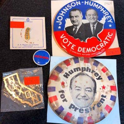 Political pinbacks nixon johnson, humphrey