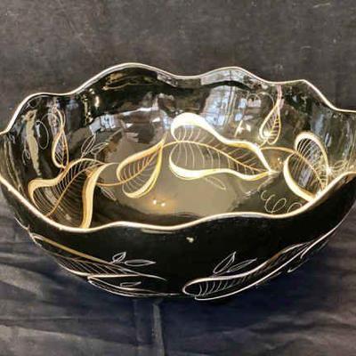Vintage mcm signed sascha brastoff black gold large bowl