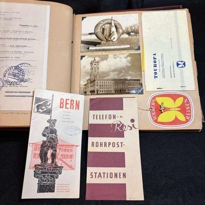 1954 travel scrapbook with antique german bank notes
